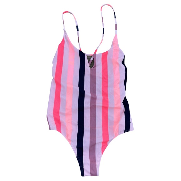Xhilaration | NWTs Pink Striped Strappy Back One Piece Swimsuit - Picture 2 of 4